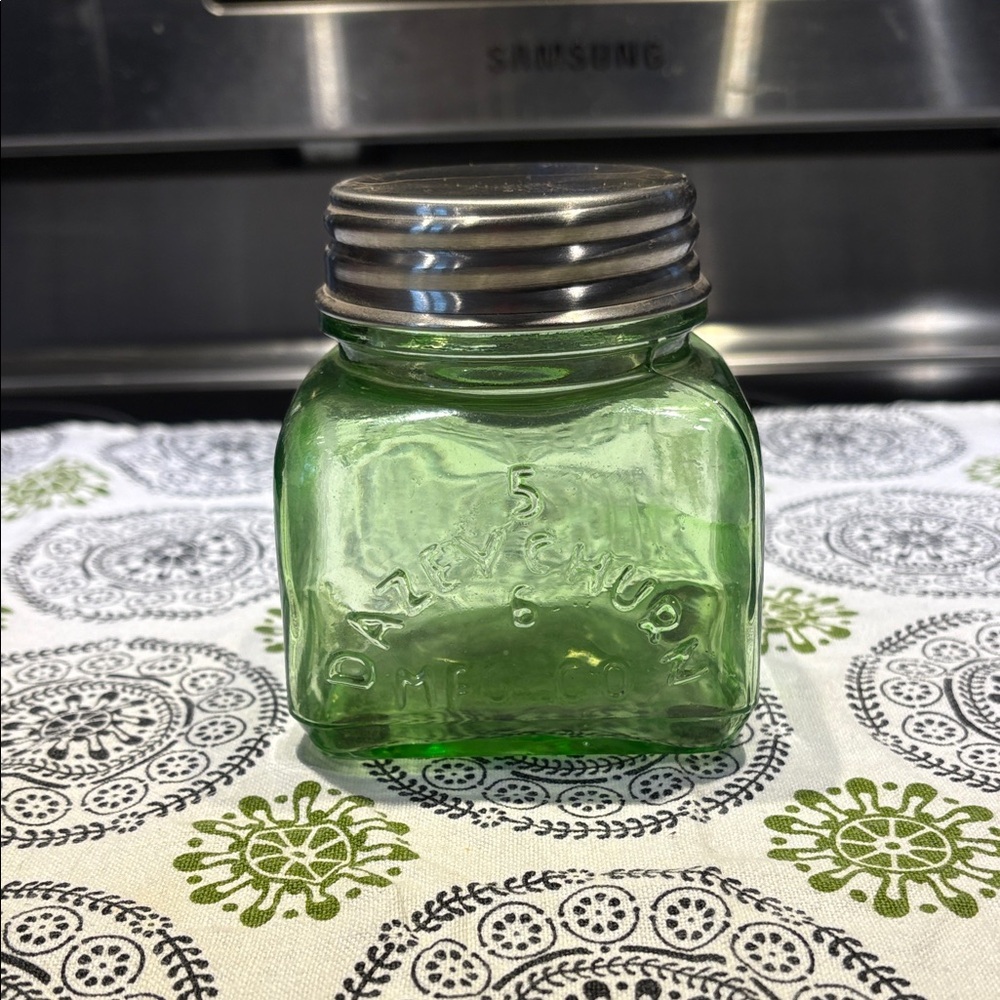 Green Glass  Jar with Metal Lid Size Small